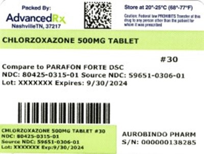 Chlorzoxazone 500mg 80425-0315-01.jpg label 1 - Chlorzoxazone 500mg 80425 0315 01